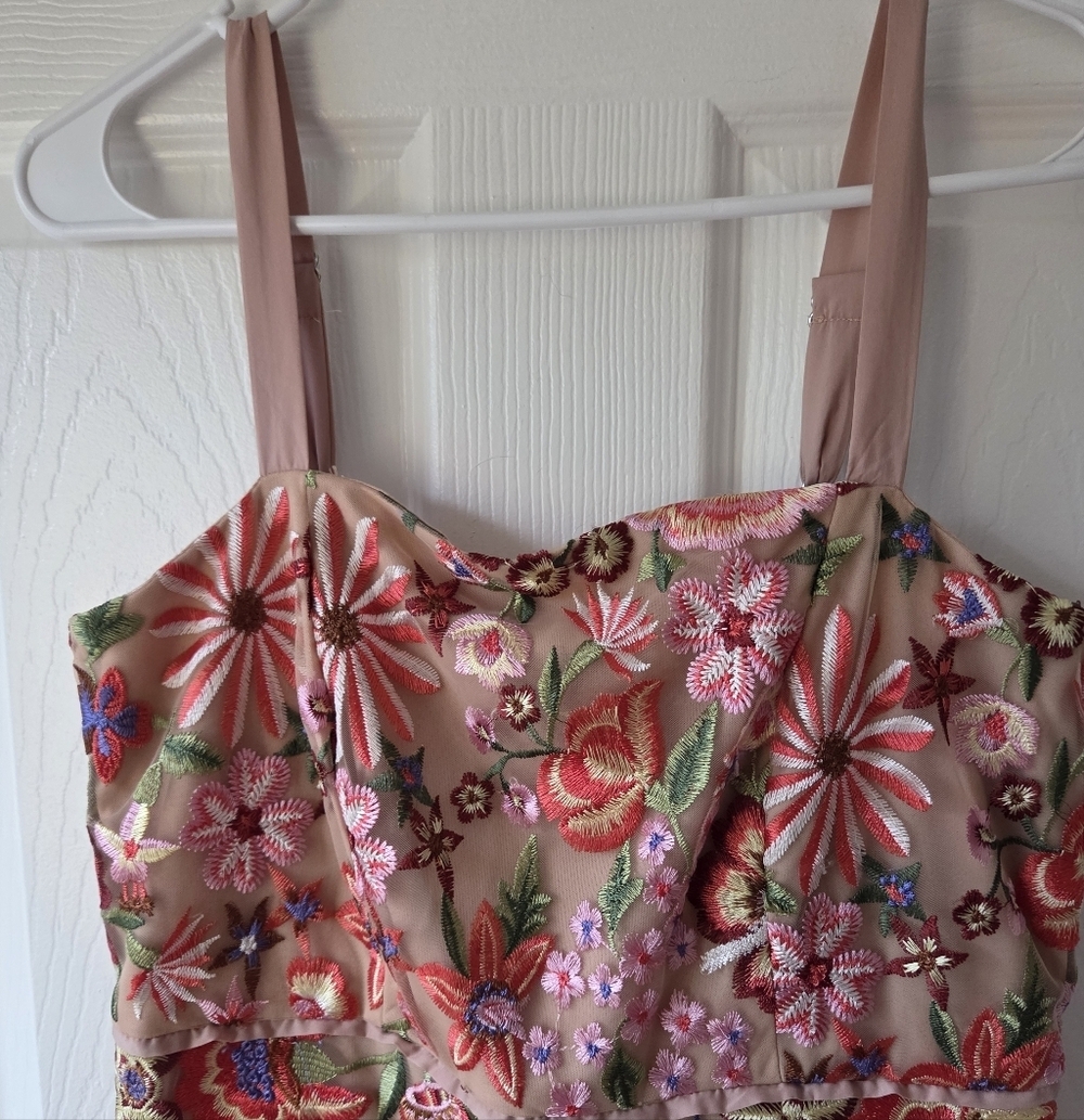 Sam Edelman Midi Dress Size 8 Floral Embroidered $158 Mermaid Boho - Picture 9 of 11